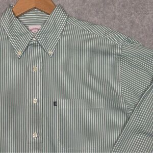 Brooks Brothers Long-Sleeve Button Down Striped Shirt-Green/Purple-Men Medium